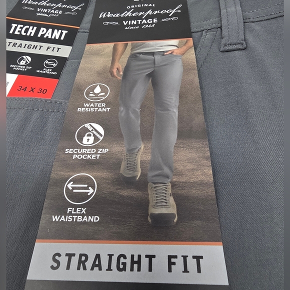 Weatherproof 2-pk Men's Straight Stretch Tech Pant 34x30 Flex Waist Black & Gray - Picture 15 of 16
